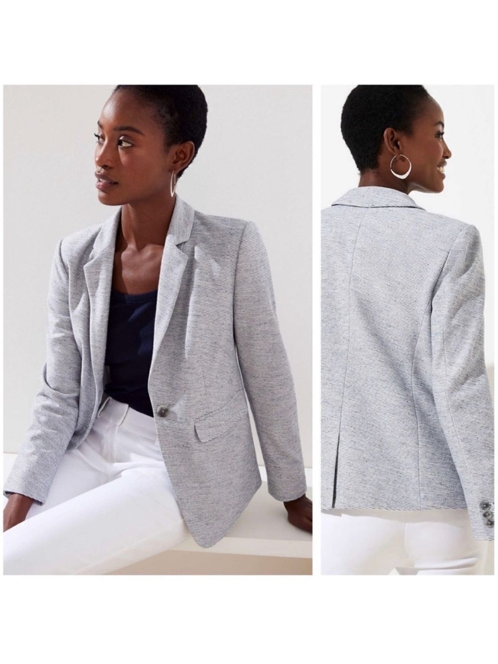 Blue White Stripe Women's Tailored Blazer Jacket Sz 0